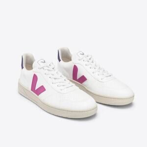 Veja V-10 CWL Sneakers Womens 38 7 White Ultraviolet Purple Lace-Up Low Top Shoe